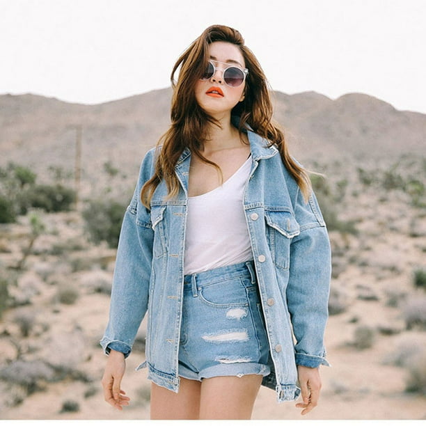 UK Womens Denim Jacket Jeans Coat Party Club Overcoats Long Sleeve Tops Cardigan